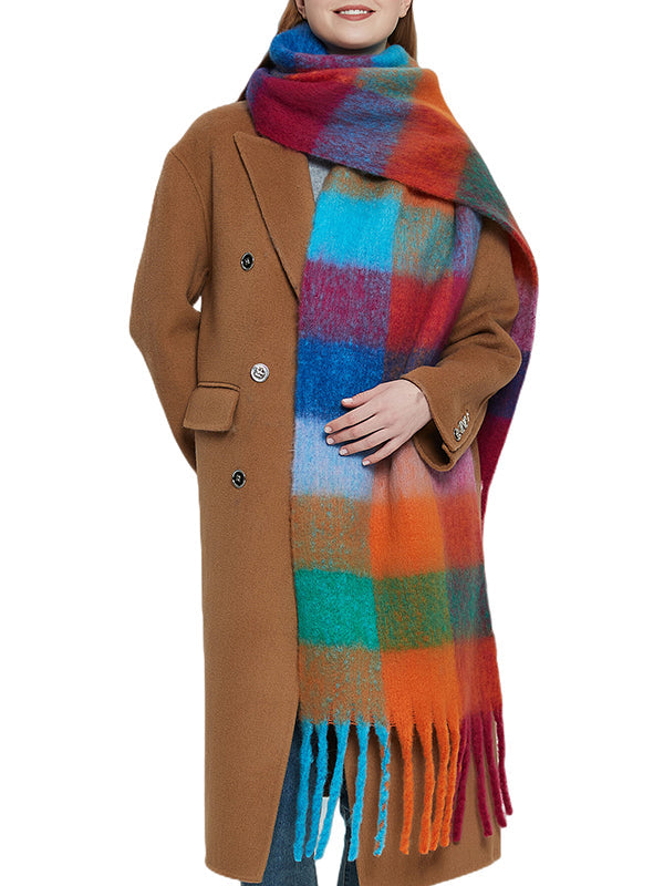 Keep Warm Multi-Colored Plaid Tasseled Thick Shawl&Scarf