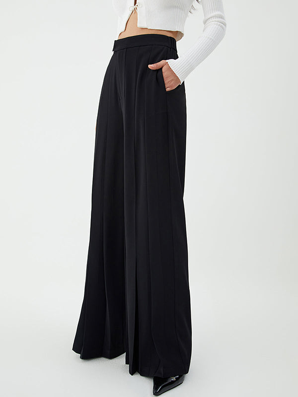 Pleated Solid Color High Waisted Loose Suit Pants