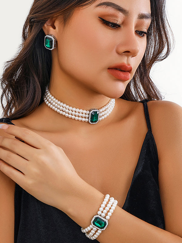 Geometric Layered Rhine Stones Earrings Accessories + Necklaces Accessories + Bracelet Accessories