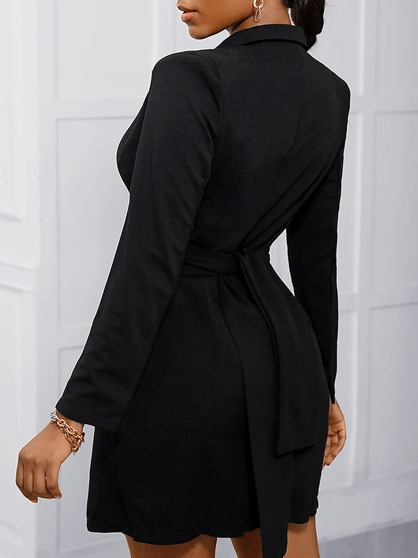 Split-Joint Long Sleeves Lapel Mini Dresses