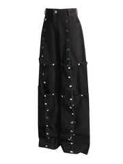Buttoned Detachable No Belt Pockets Split-Joint High Waisted Loose Jean Pants Bottoms