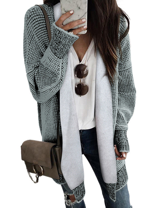 Keep Warm Solid Color Long Sleeves Loose Collarless Cardigan Tops