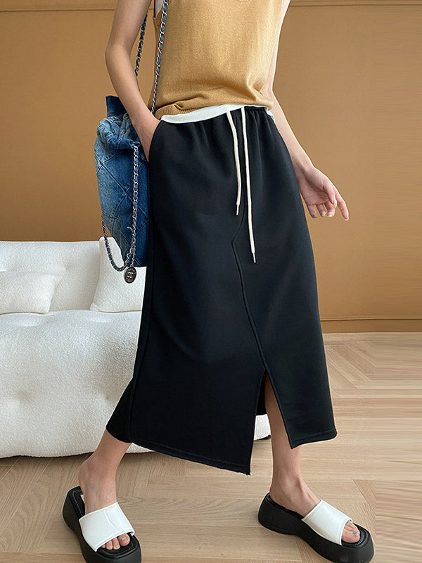 Asymmetric Drawstring Split-Front A-Line Skirts Bottoms