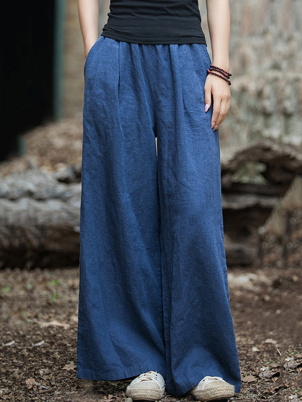 Elasticity Solid Color Wide Leg Trousers Pants