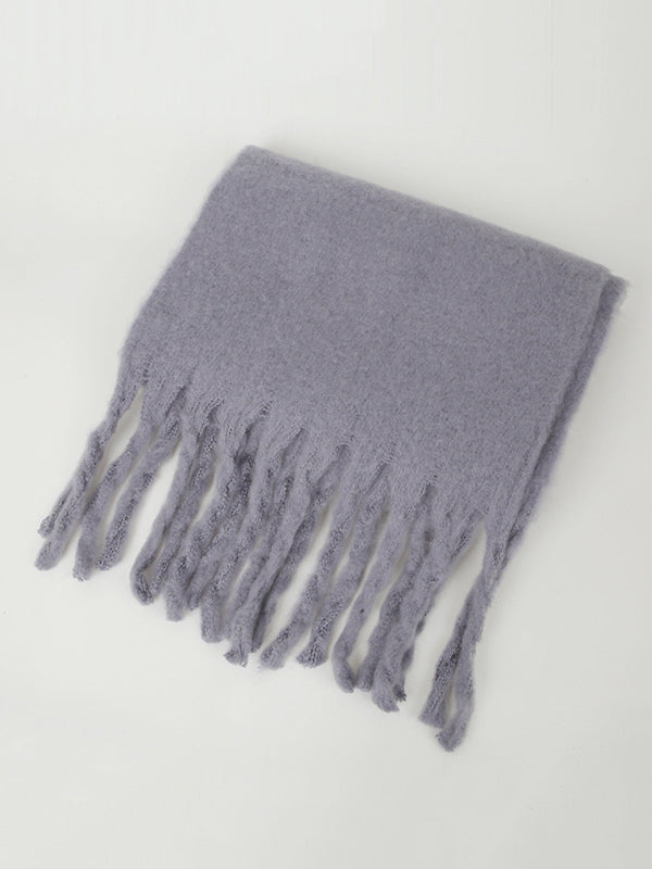 Keep Warm Solid Color Tasseled Thick Scarf