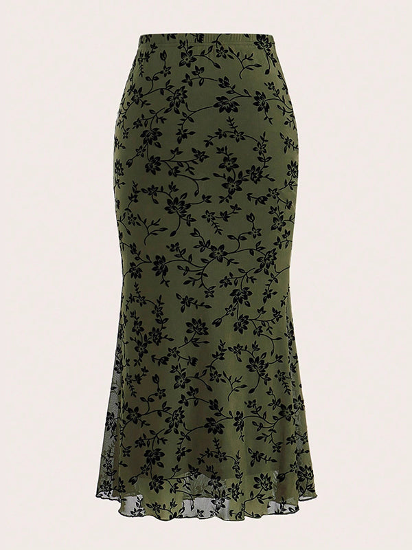 Elasticity Flower Print Bodycon High Waisted Skirts