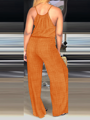 Drawstring Elasticity Solid Color Loose Sleeveless Spaghetti-Neck Jumpsuits