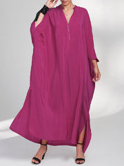 Solid Color V-Cut Batwing Sleeves Loose Maxi Dresses