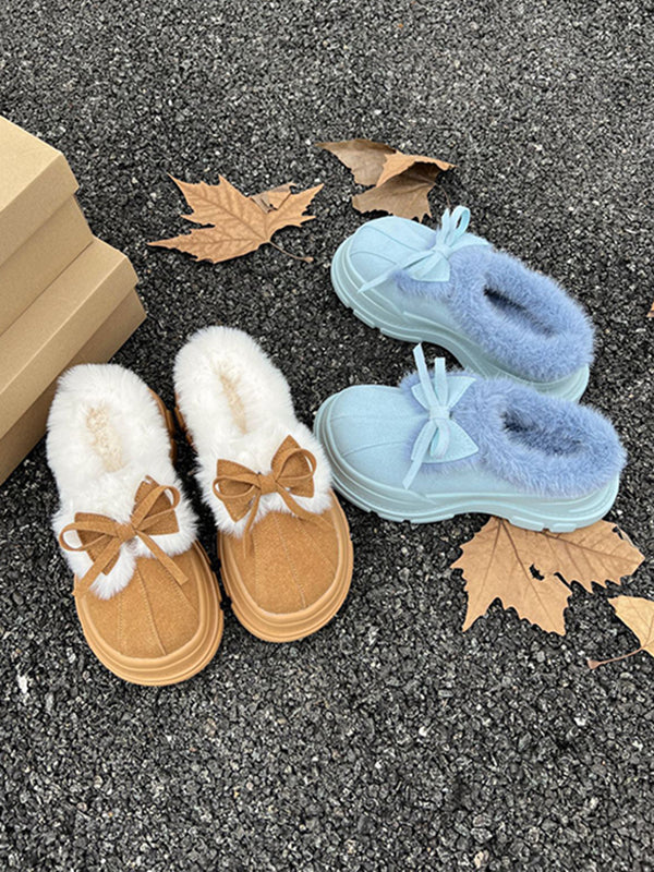Bowknot Round-Toe Split-Joint Slippers&Mules Platform Shoes