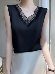Solid Color Split-Joint Loose Sleeveless V-Neck Vest Top