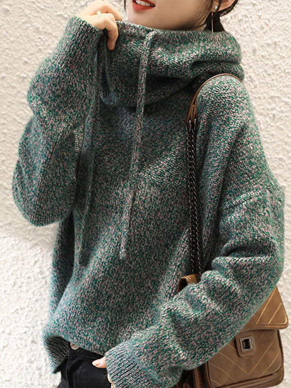 Casual Loose 3 Colors Hooded Long Sleeves Sweater Top