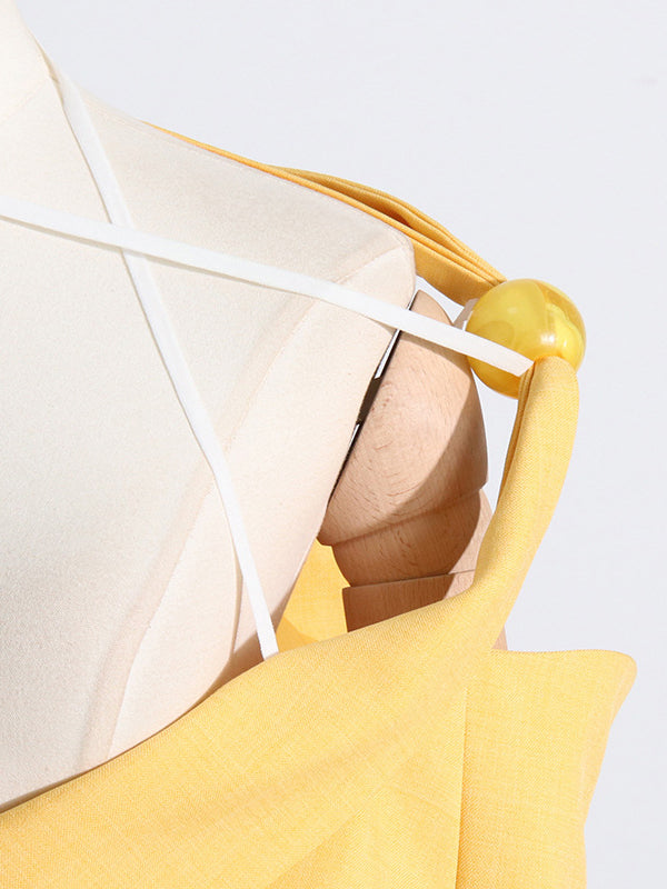 Asymmetric Buttoned Hollow Solid Color Tied Long Sleeves Loose Asymmetric Collar Blazer