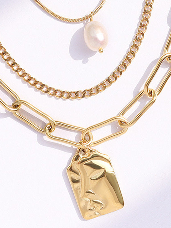 Simple Asymmetric Geometric Alloy Pearl Necklaces Accessories