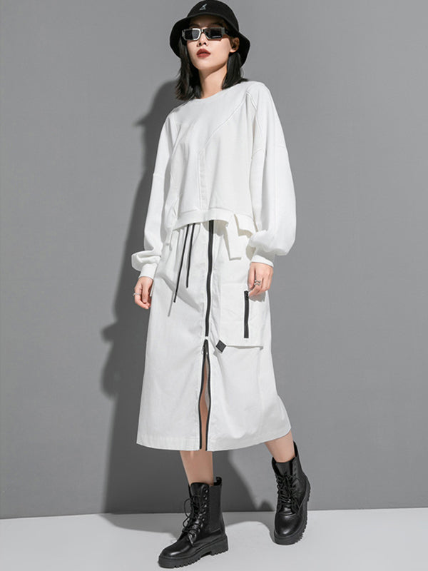 Batwing Sleeves Irregularity Solid Color Round-Neck Sweatshirt Tops