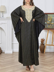 Bronzing Split-Joint Split-Side Batwing Sleeves Long Sleeves V-Neck Robes Maxi Dresses