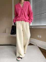 Simple Wide Leg Loose Velvet Keep Warm Solid Color Casual Pants Bottoms