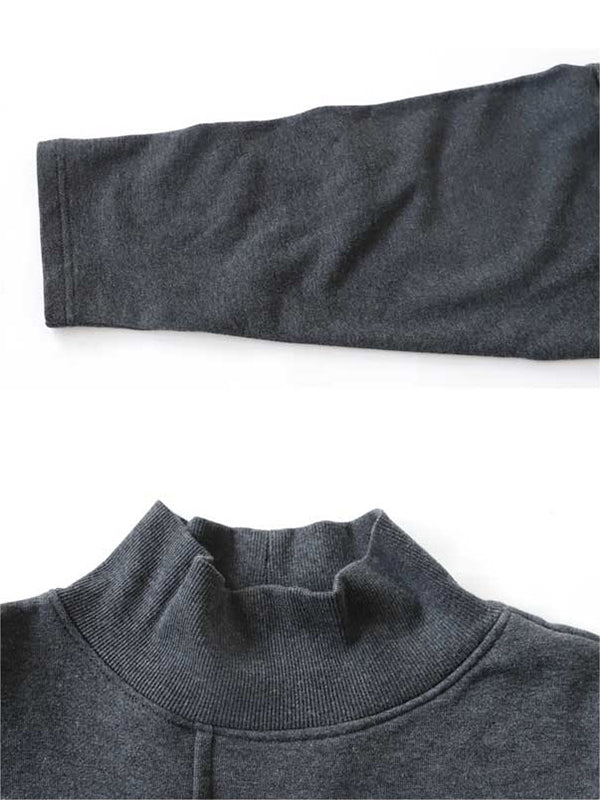 Simple Long Sleeves Loose Asymmetric Split-Joint High-Neck Sweatshirt Tops