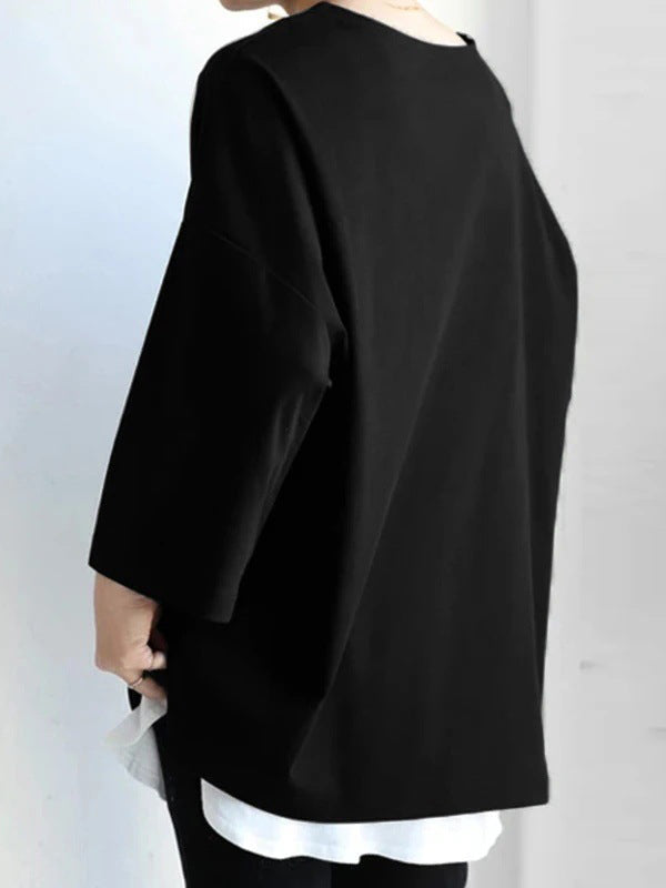 Solid Color Flared Sleeves Long Sleeves Round-Neck T-Shirts Tops