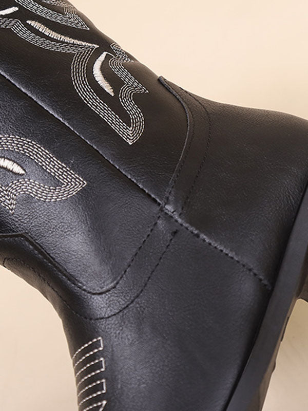 Embroidered Round-Toe Split-Joint Chelsea Boots Boots
