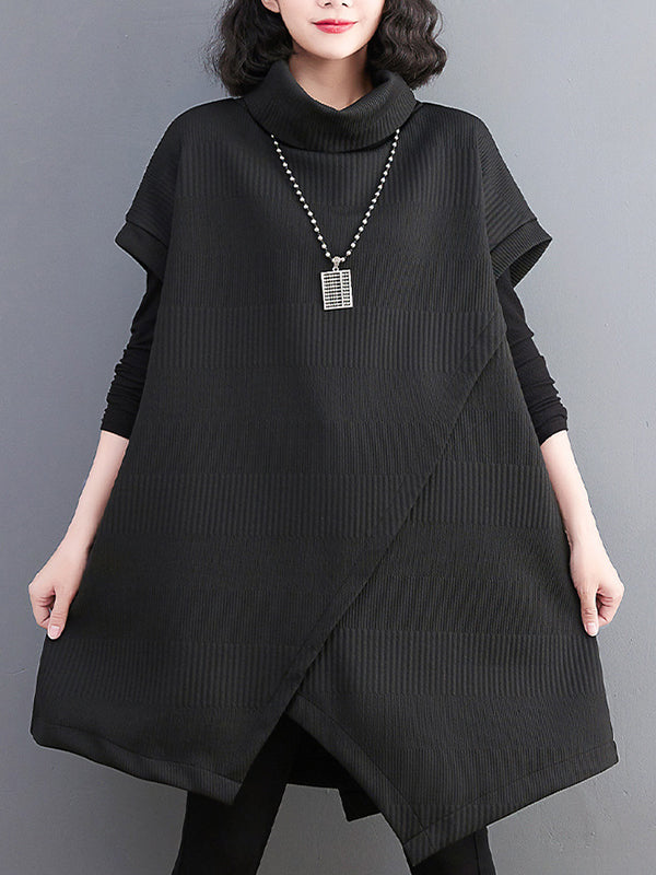 Asymmetric Solid Color Split-front Split-Joint Loose Raglan Sleeve High-neck Mini Dresses Knitwear