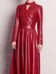 Hollow Solid Color Long Sleeves High-Neck Maxi Dresses