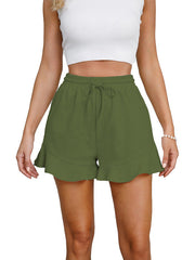 Drawstring Elasticity Solid Color Split-Joint Loose Wide Leg Shorts