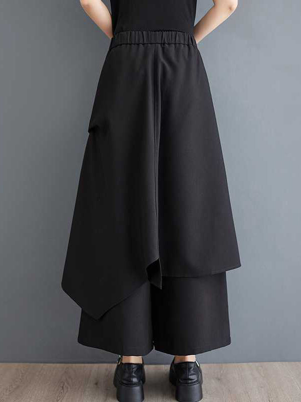 Elasticity Pockets Solid Color High Waisted Loose Trousers Ninth Pants