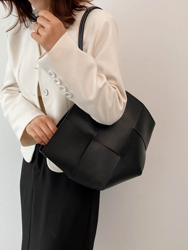 Geometric Solid Color Split-Joint Woven Handbags Bags
