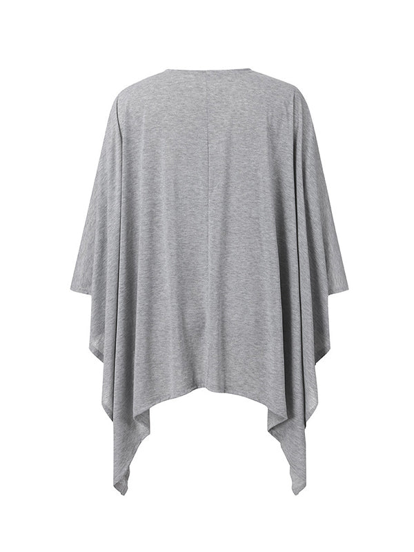 Solid Color Batwing Sleeves Loose Collarless Cardigan Tops