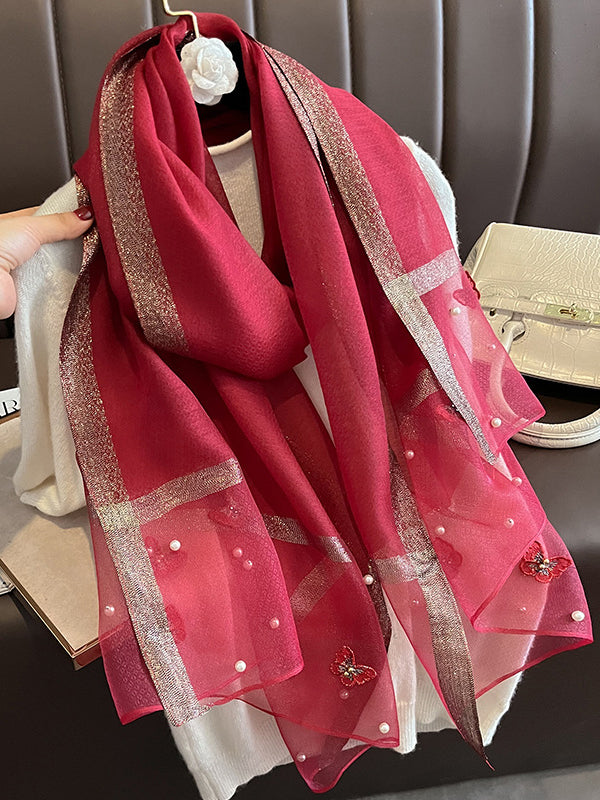 Applique Butterfly Shape Beaded Keep Warm Scarf