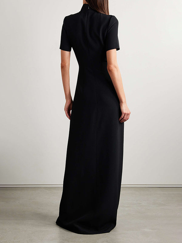 Solid Color Soccer Shorts Stand Collar Maxi Dresses