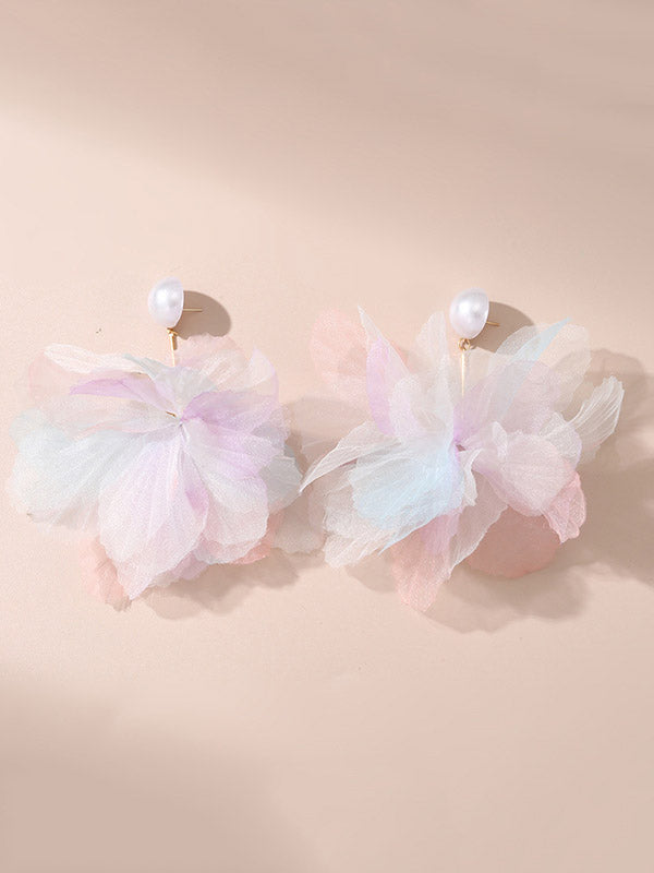Three-Dimensional Flower Drop Earrings