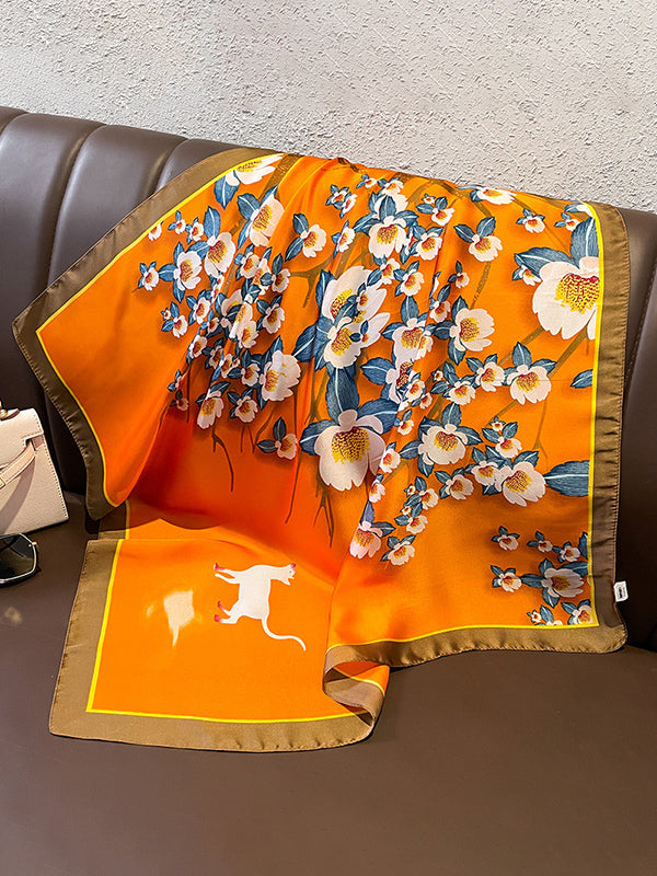 Floral Printed Contrast Color Shawl&Scarf