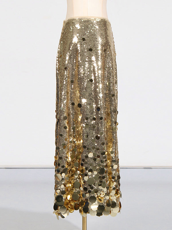 Sequined Shiny A-Line High Waisted Skirts Bottoms