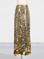 Sequined Shiny A-Line High Waisted Skirts Bottoms