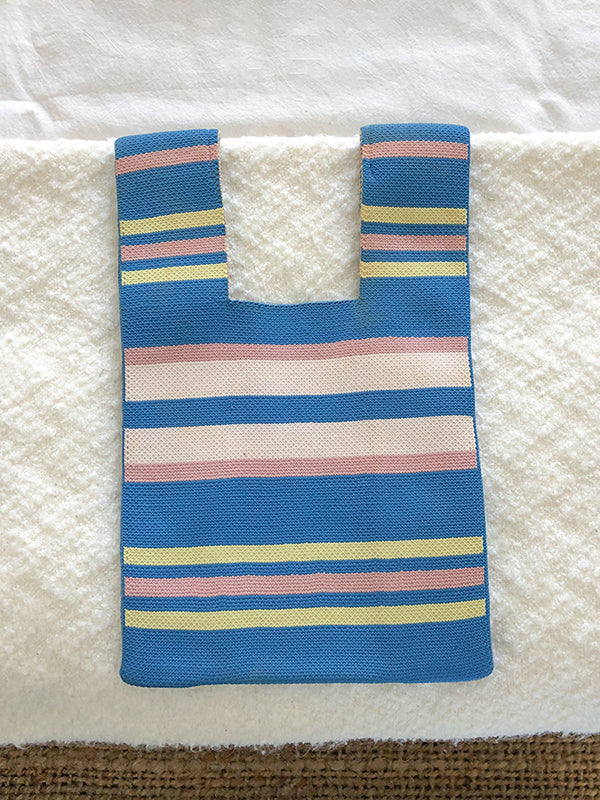 Contrast Color Striped Woven Handbag