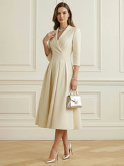 Big Hemline Pleated Solid Color Split-Joint A-Line Elasticated Waist Notched Collar Midi Dresses Blazer
