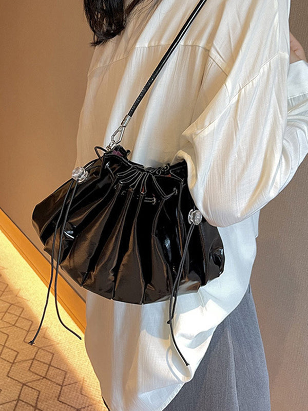 Chains Drawstring Shell Ruffled Zipper Crossbody Bags Accessories
