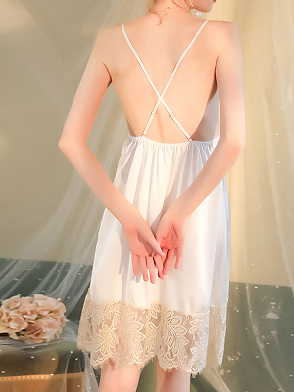 Backless Lacy Split-Joint Sleeveless Spaghetti-Neck Intimates&Pajamas
