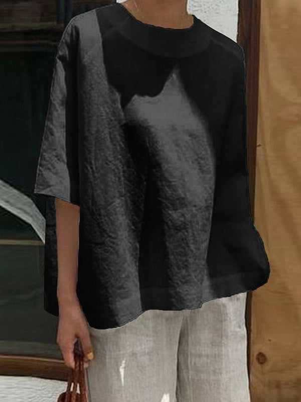 Solid Color Half Sleeves Loose Round-Neck T-Shirts Tops