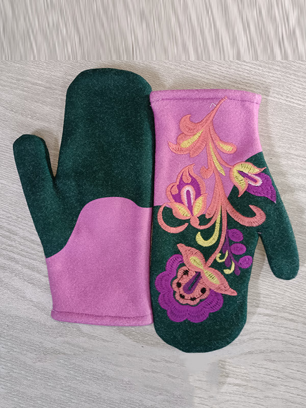 Casual Keep Warm Floral Embroidered Mittens