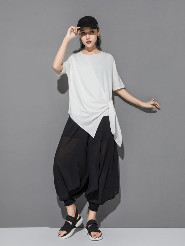 Original Irregularity Split-Joint Solid T-Shirts Tops