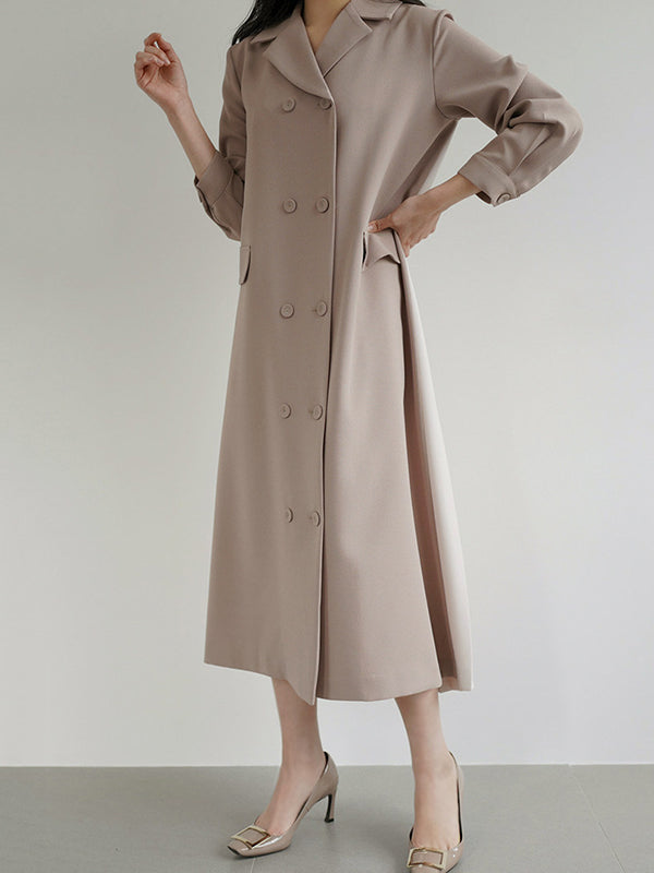 Original Chic Pleated Notched Collar Blazer Midi Dress