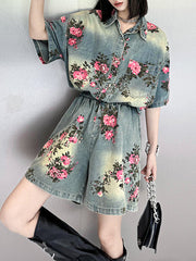 Elasticity Floral Printed Split-Joint Loose Wide Leg Shorts Bottoms