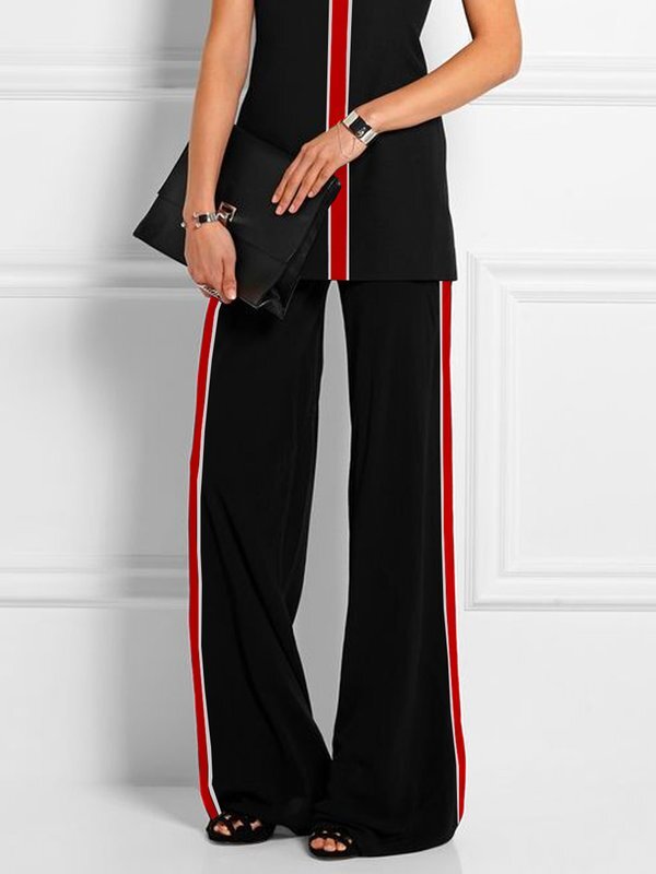 Contrast Color Printed High Waisted Loose Trousers Pants