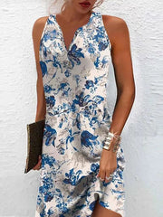 Printed Split-Joint Loose Plus Size V-Neck Mini Dresses