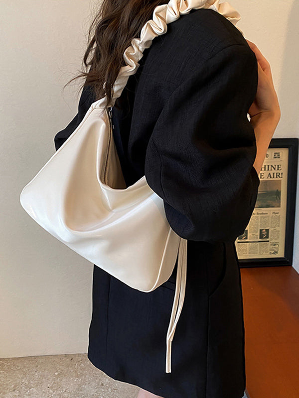 Drawstring Pleated Shiny Split-Joint Shoulder Bags Handbags Bags