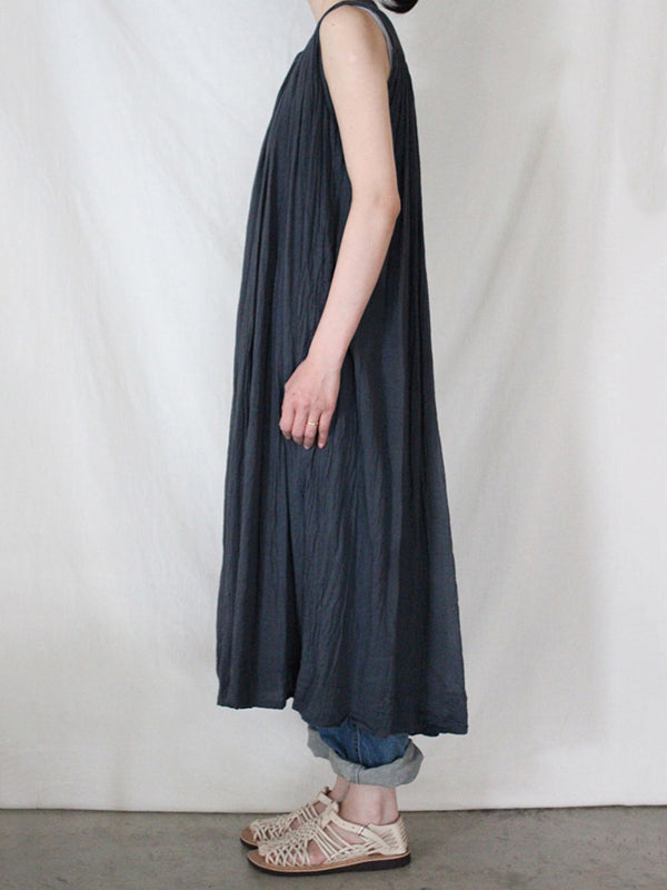 Pleated See-Through Loose Sleeveless Round-Neck Midi Dresses
