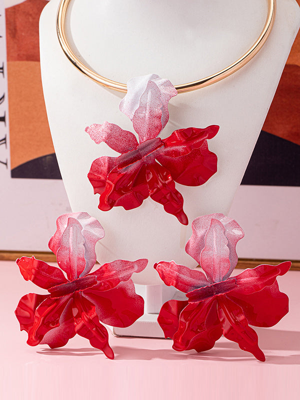 Flower Shape Necklaces Accessories + Drop Earrings