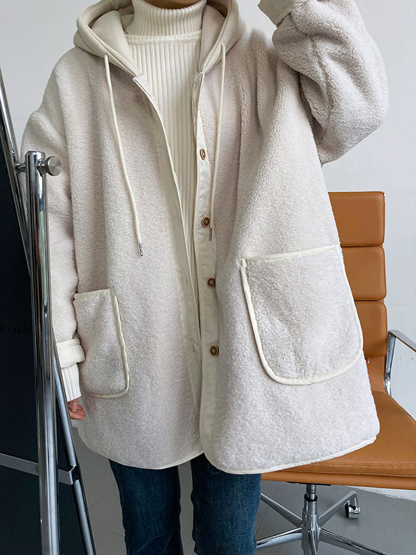 Original Creation Long Sleeves Loose Buttoned Keep Warm Hooded Coats Outerwear